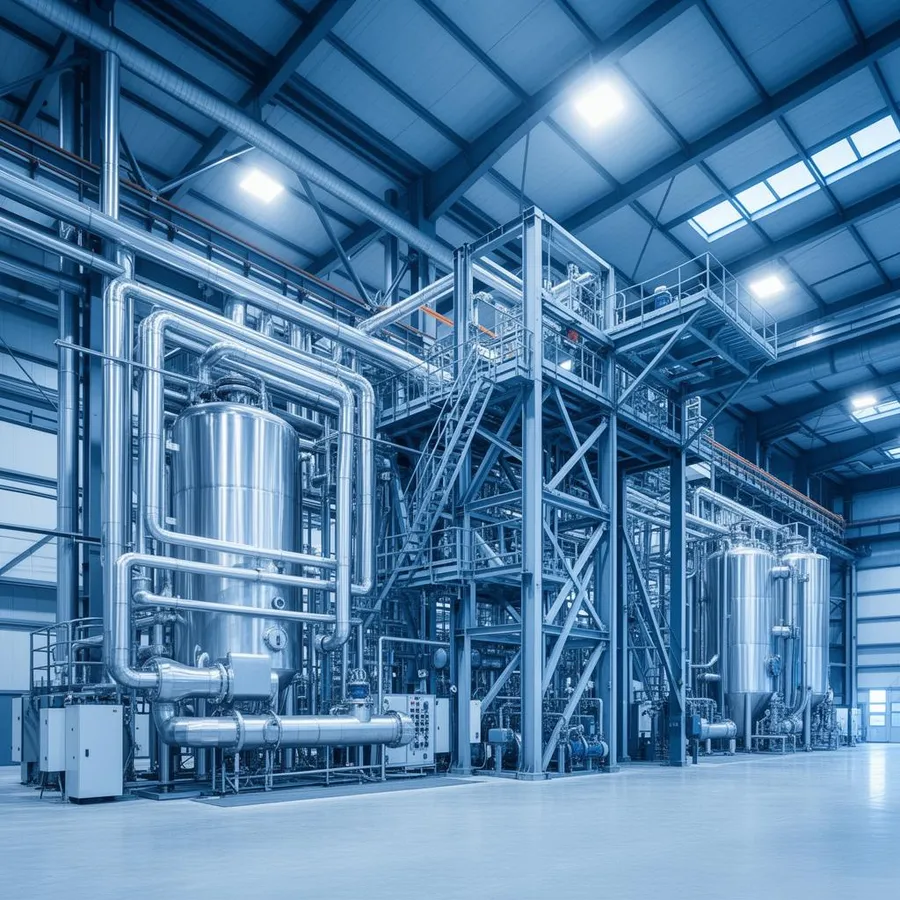 Interior de fábrica com equipamentos industriais